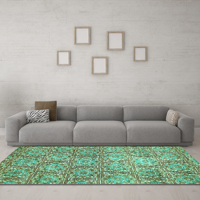 Machine Washable Abstract Turquoise Modern Area Rugs in a Living Room,, wshabs483turq