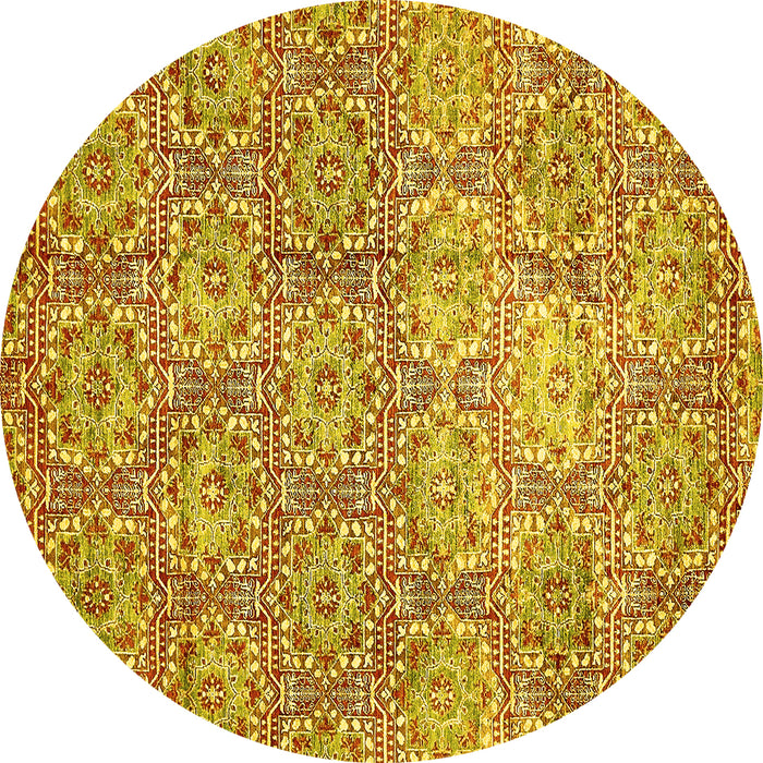 Round Abstract Yellow Modern Rug, abs483yw