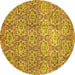 Round Abstract Yellow Modern Rug, abs483yw