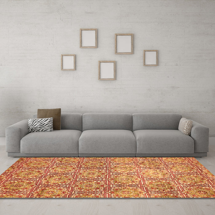 Machine Washable Abstract Orange Modern Area Rugs in a Living Room, wshabs483org