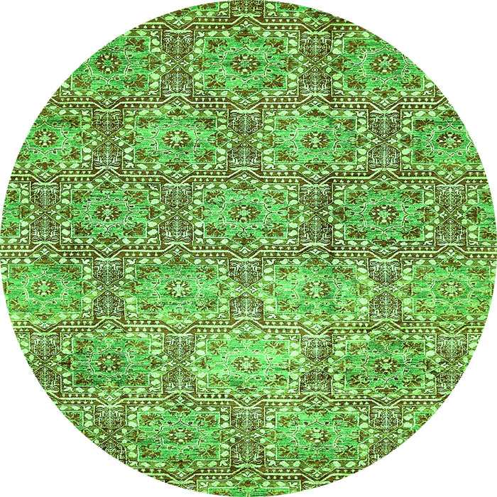 Round Machine Washable Abstract Green Modern Area Rugs, wshabs483grn