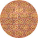 Round Machine Washable Abstract Orange Modern Area Rugs, wshabs483org