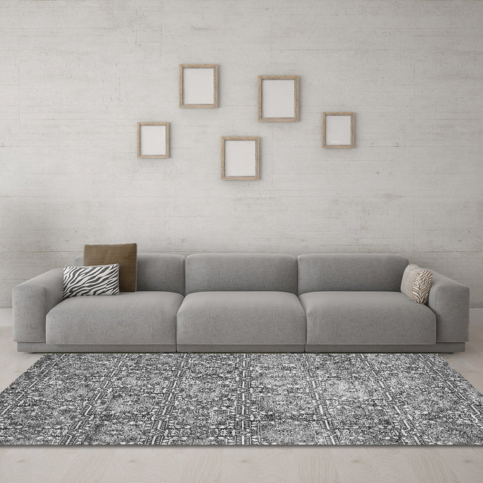 Machine Washable Abstract Gray Modern Rug in a Living Room,, wshabs483gry