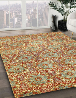 Machine Washable Abstract Yellow Rug in a Family Room, wshabs483