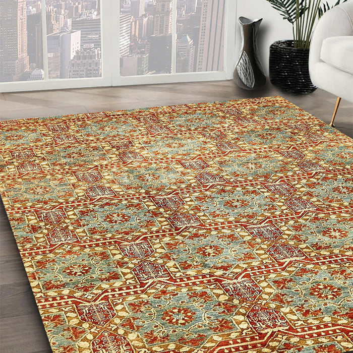 Machine Washable Abstract Yellow Rug in a Family Room, wshabs483