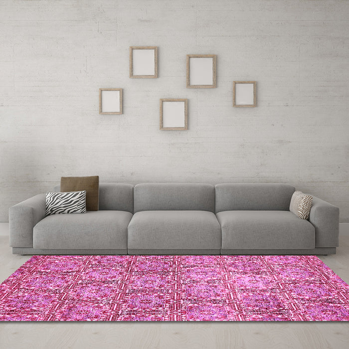 Machine Washable Abstract Pink Modern Rug in a Living Room, wshabs483pnk