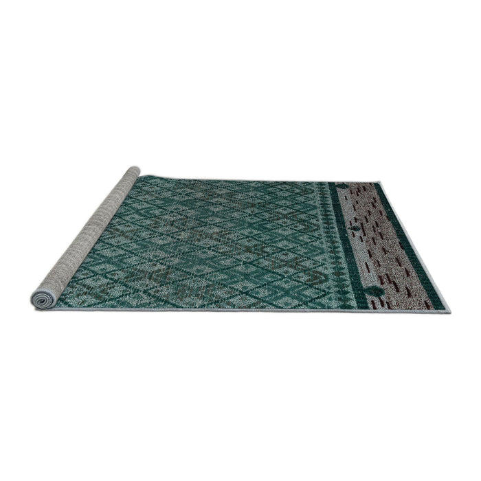 Sideview of Machine Washable Abstract Cadet Blue Green Rug, wshabs4840