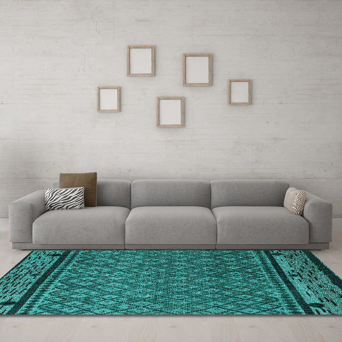 Machine Washable Abstract Turquoise Modern Area Rugs in a Living Room,, wshabs4840turq