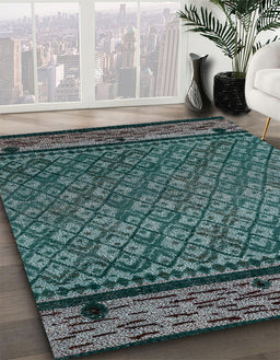 Machine Washable Abstract Cadet Blue Green Rug in a Family Room, wshabs4840
