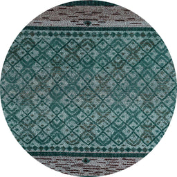 Round Abstract Cadet Blue Green Modern Rug, abs4840