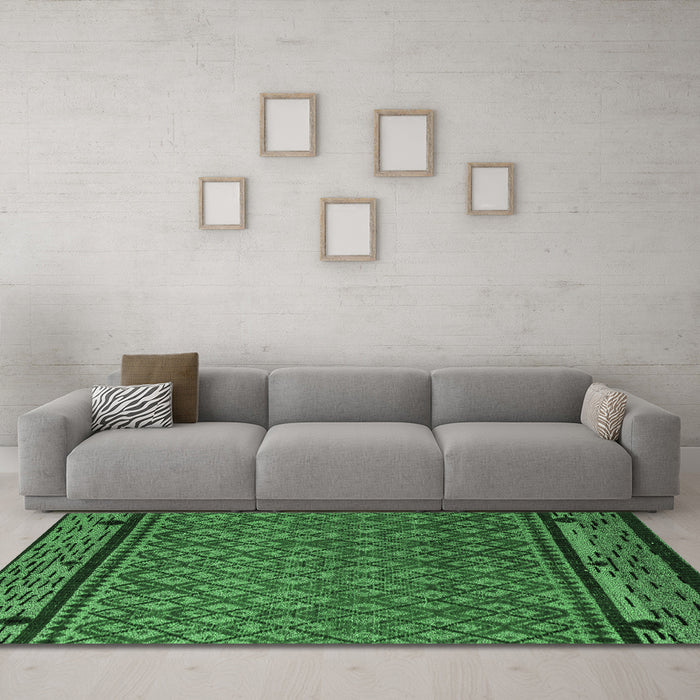 Machine Washable Abstract Emerald Green Modern Area Rugs in a Living Room,, wshabs4840emgrn