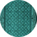 Round Machine Washable Abstract Turquoise Modern Area Rugs, wshabs4840turq