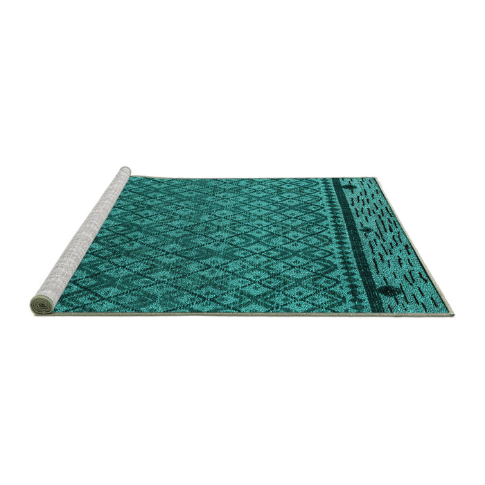 Sideview of Machine Washable Abstract Turquoise Modern Area Rugs, wshabs4840turq