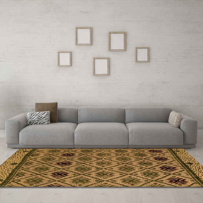 Machine Washable Abstract Orange Modern Area Rugs in a Living Room, wshabs4841org