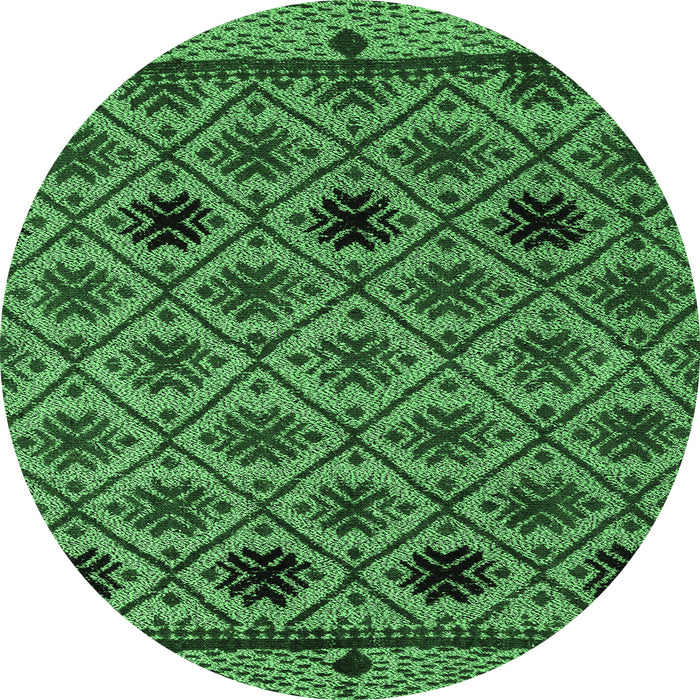 Round Machine Washable Abstract Emerald Green Modern Area Rugs, wshabs4841emgrn