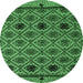 Round Machine Washable Abstract Emerald Green Modern Area Rugs, wshabs4841emgrn