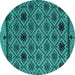 Round Machine Washable Abstract Turquoise Modern Area Rugs, wshabs4841turq