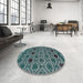 Round Abstract Deep Teal Green Modern Rug in a Office, abs4841