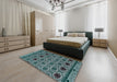 Abstract Deep Teal Green Modern Rug in a Bedroom, abs4841