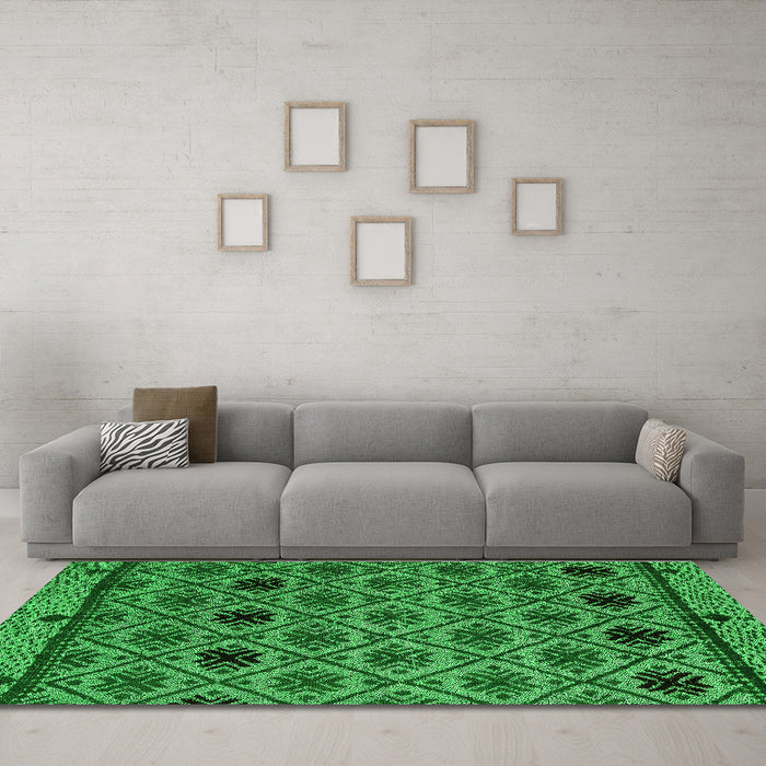 Machine Washable Abstract Green Modern Area Rugs in a Living Room,, wshabs4841grn