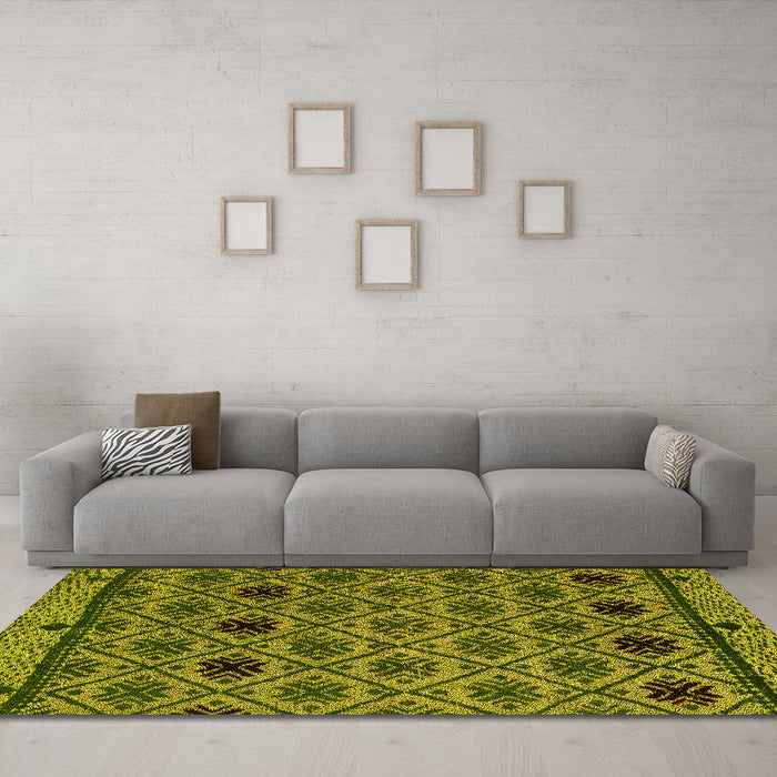 Machine Washable Abstract Yellow Modern Rug in a Living Room, wshabs4841yw