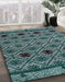 Machine Washable Abstract Deep Teal Green Rug in a Family Room, wshabs4841