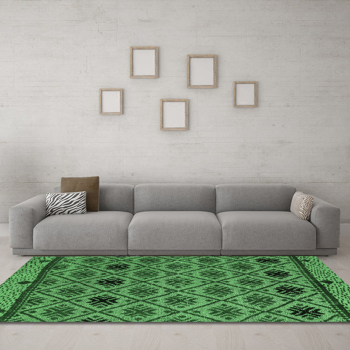 Machine Washable Abstract Emerald Green Modern Area Rugs in a Living Room,, wshabs4841emgrn