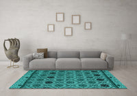 Machine Washable Abstract Turquoise Modern Rug, wshabs4841turq