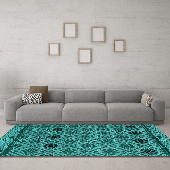 Machine Washable Abstract Turquoise Modern Area Rugs in a Living Room,, wshabs4841turq