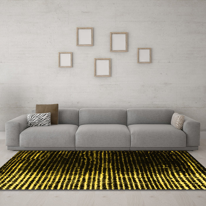Machine Washable Abstract Yellow Modern Rug in a Living Room, wshabs4843yw