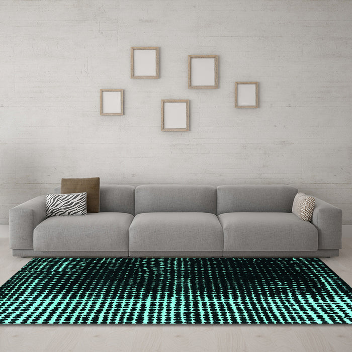 Machine Washable Abstract Turquoise Modern Area Rugs in a Living Room,, wshabs4843turq