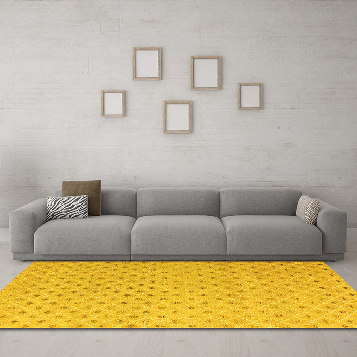 Machine Washable Solid Yellow Modern Rug in a Living Room, wshabs4844yw