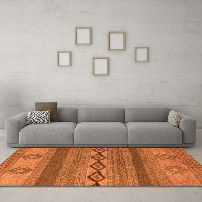 Machine Washable Abstract Orange Modern Area Rugs in a Living Room, wshabs4845org