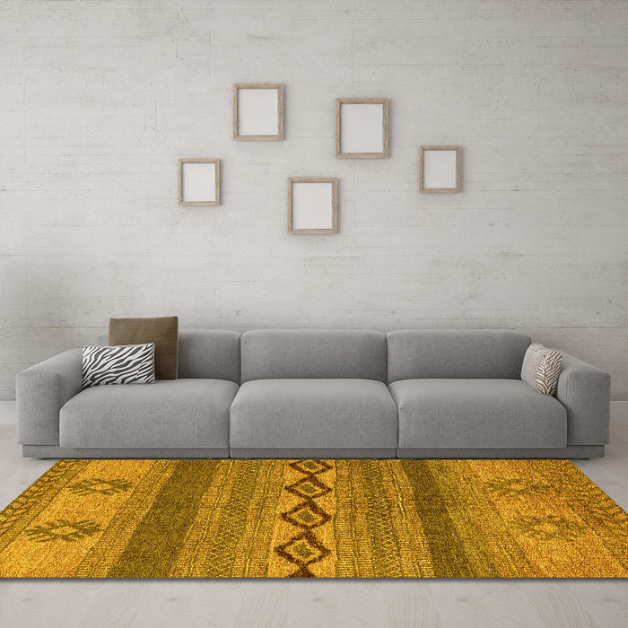 Machine Washable Abstract Yellow Modern Rug in a Living Room, wshabs4845yw
