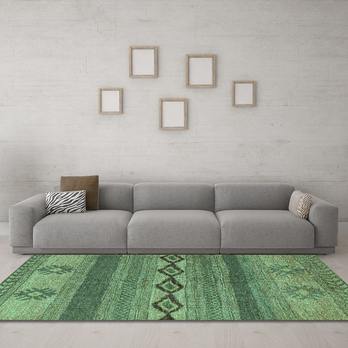 Machine Washable Abstract Turquoise Modern Area Rugs in a Living Room,, wshabs4845turq