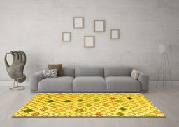Machine Washable Solid Yellow Modern Rug in a Living Room, wshabs4846yw