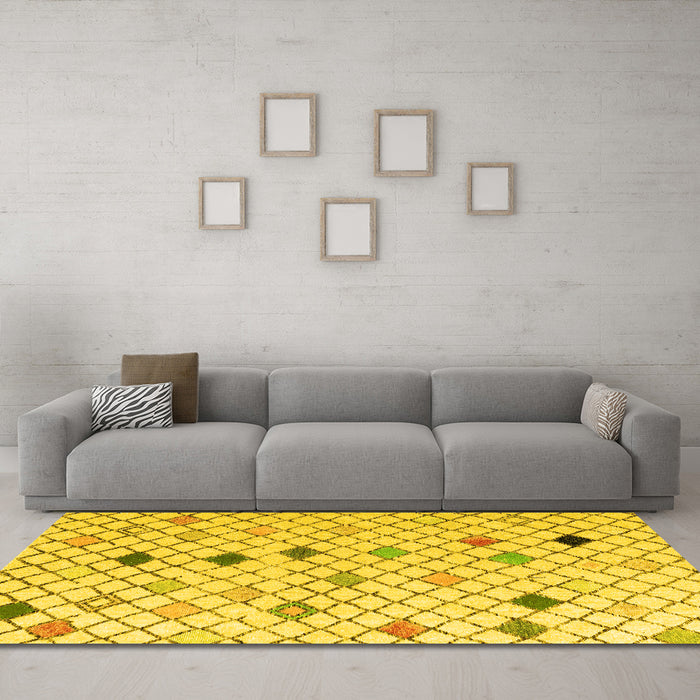 Machine Washable Solid Yellow Modern Rug in a Living Room, wshabs4846yw