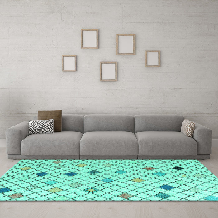 Machine Washable Solid Turquoise Modern Area Rugs in a Living Room,, wshabs4846turq