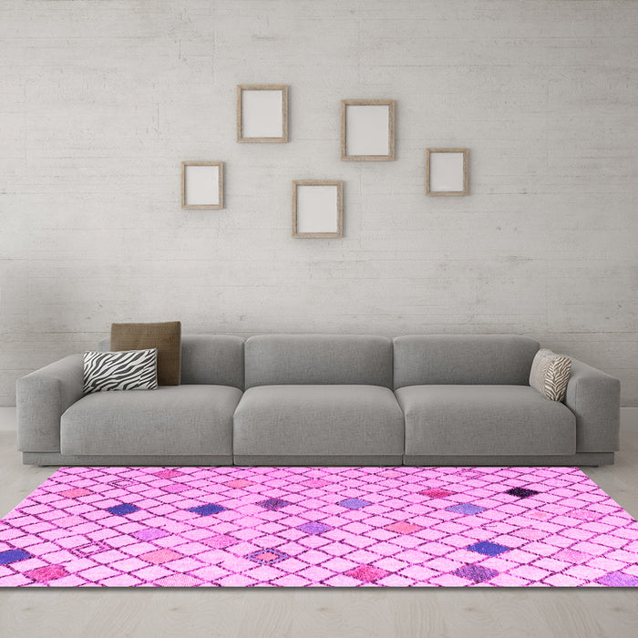 Machine Washable Solid Pink Modern Rug in a Living Room, wshabs4846pnk