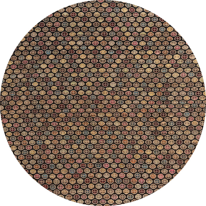 Round Abstract Orange Brown Modern Rug, abs4847