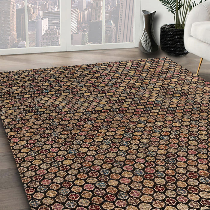 Abstract Orange Brown Modern Rug in Family Room, abs4847