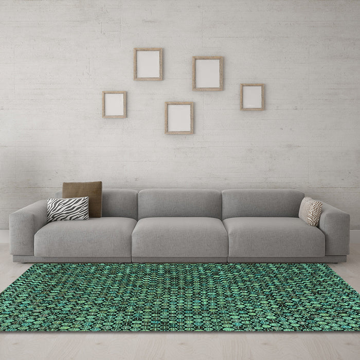Machine Washable Abstract Turquoise Modern Area Rugs in a Living Room,, wshabs4847turq