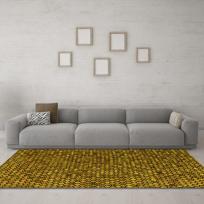 Machine Washable Abstract Yellow Modern Rug in a Living Room, wshabs4847yw