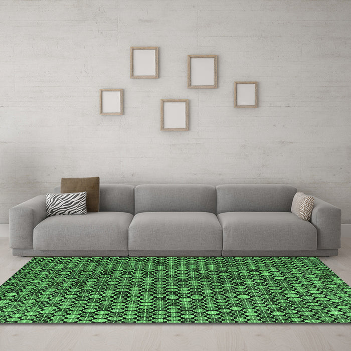 Machine Washable Abstract Emerald Green Modern Area Rugs in a Living Room,, wshabs4848emgrn