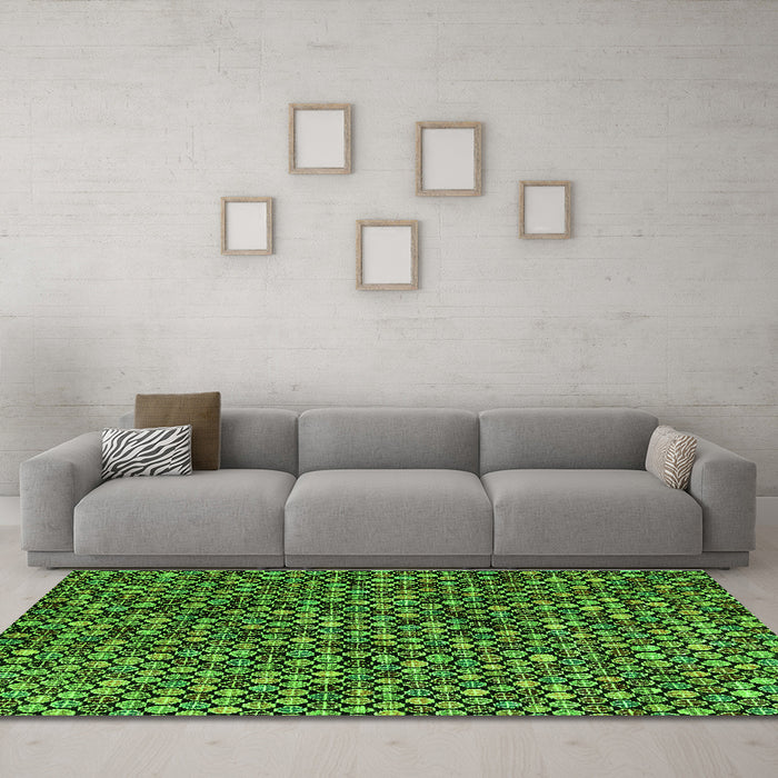 Machine Washable Abstract Green Modern Area Rugs in a Living Room,, wshabs4848grn