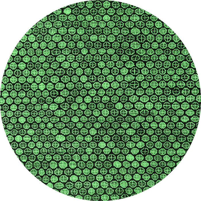 Round Abstract Emerald Green Modern Rug, abs4848emgrn