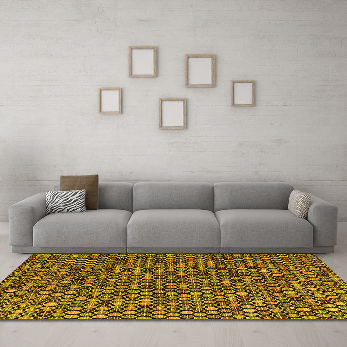 Machine Washable Abstract Yellow Modern Rug in a Living Room, wshabs4848yw