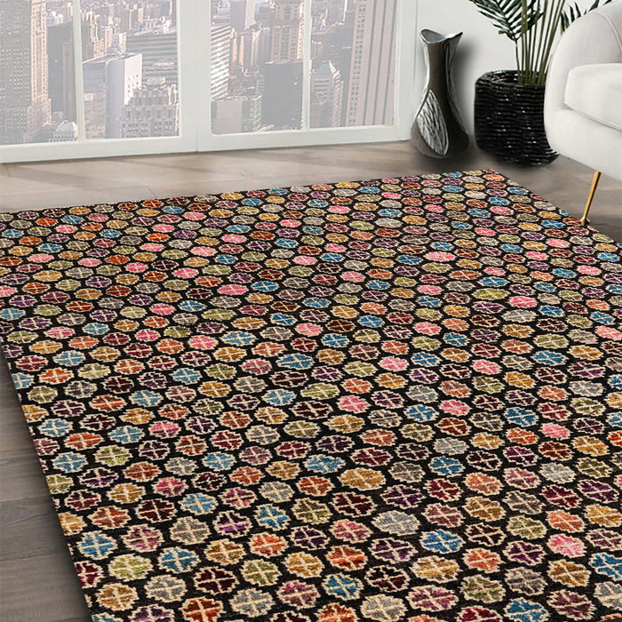 Abstract Red Modern Rug in Family Room, abs4848