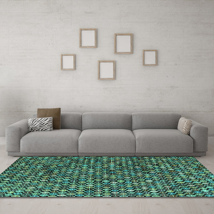 Machine Washable Abstract Turquoise Modern Area Rugs in a Living Room,, wshabs4848turq
