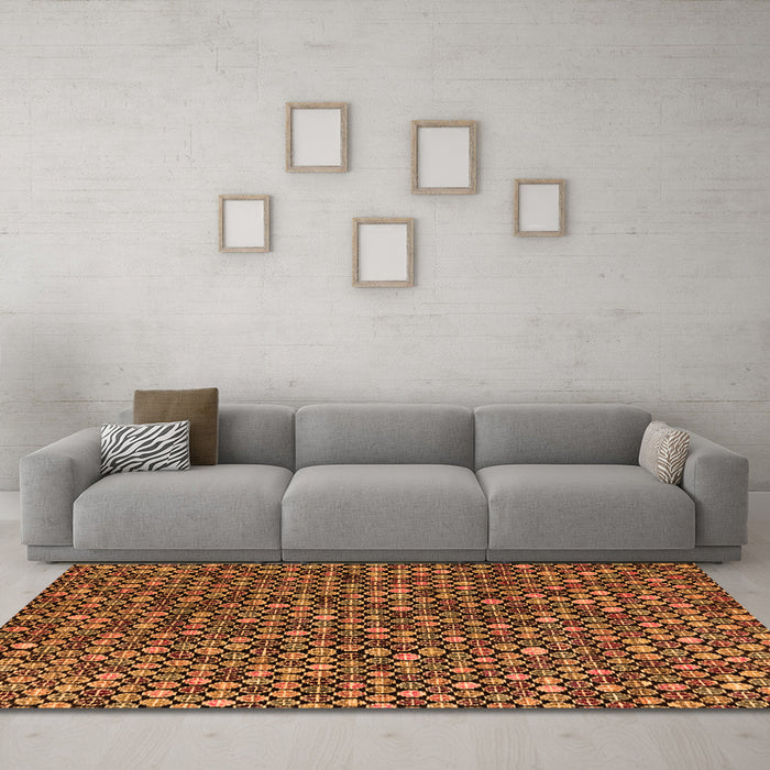 Machine Washable Abstract Orange Modern Area Rugs in a Living Room, wshabs4848org